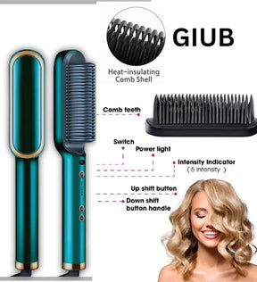 Hair Straightener Brush Curling Comb 2 In 1 Hair Hot Comb Anti-Scald Hair Straightener Brush For Girls Electric Heated Hair Styler Tool, Travel, Professional Salon at Home